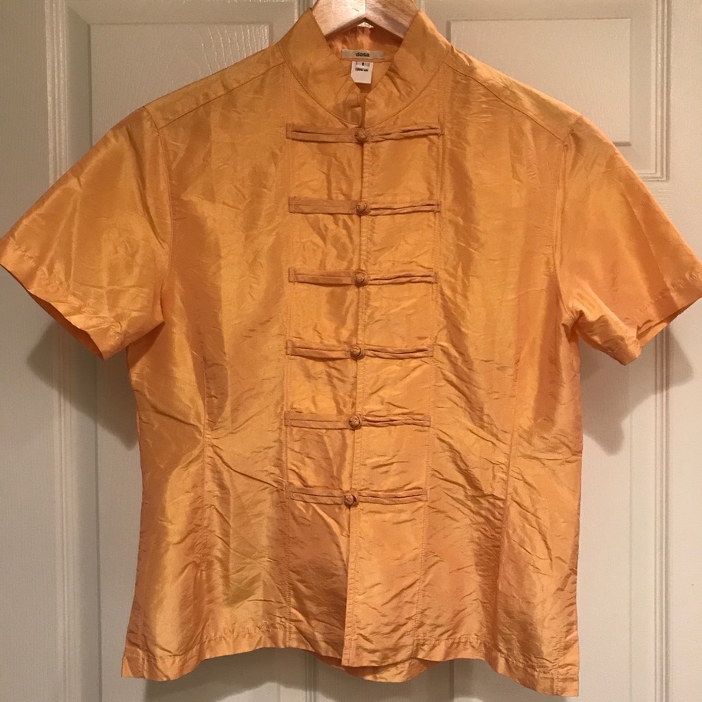 100% Silk DOSA Mandarin Collar Blouse